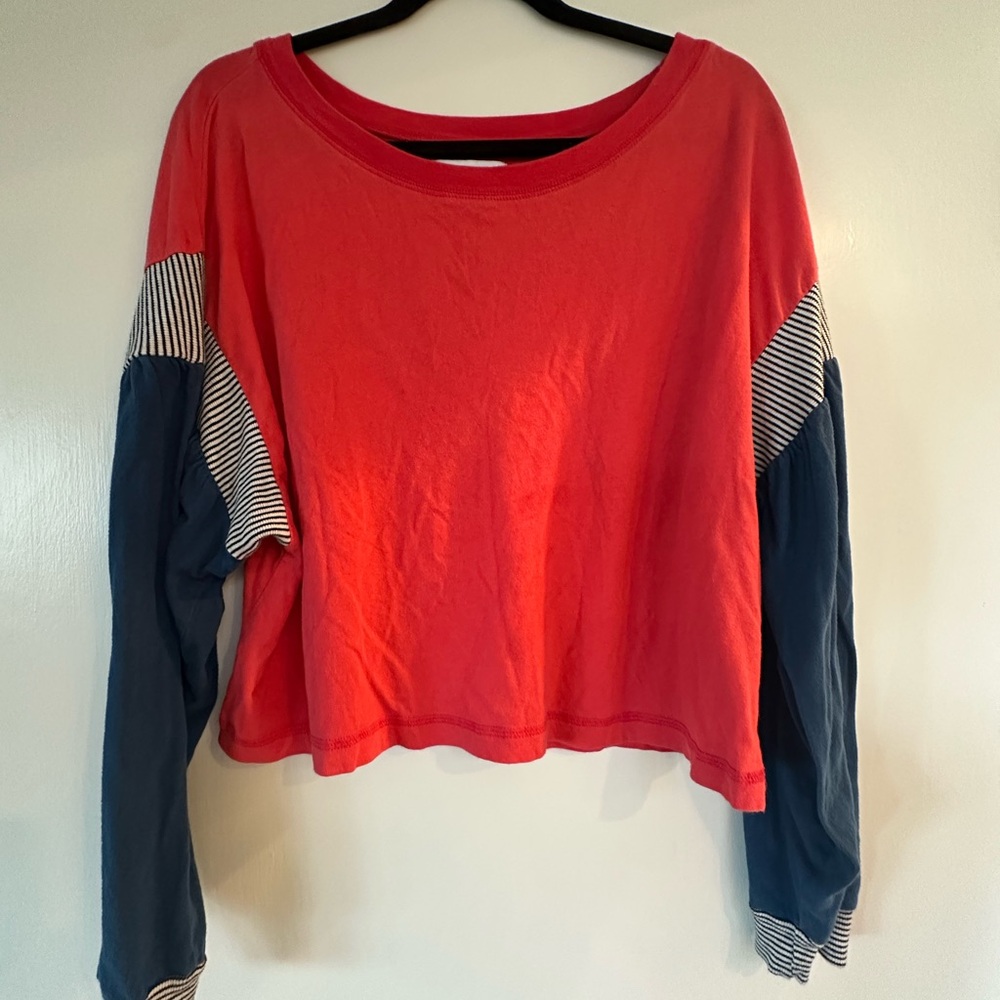 Current/Elliott Red and Navy Long Sleeve Top